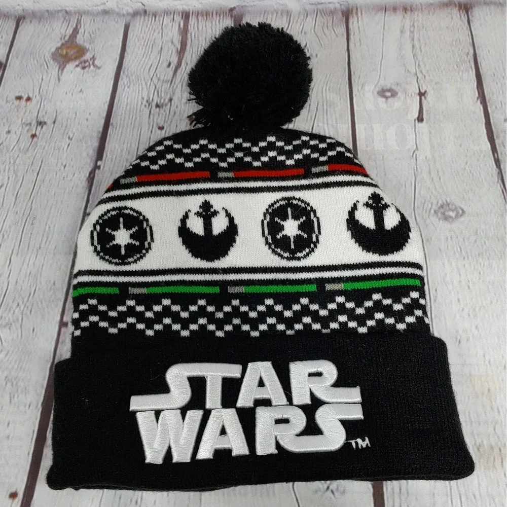 Disney Star Wars Beanie One Size JR Imperial Rebel Pom Black White Cap Boggin